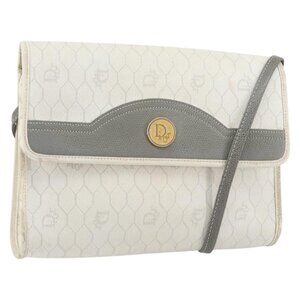 Authentic Christian Dior Honeycomb Canvas Shoulder Bag PVC Gold White